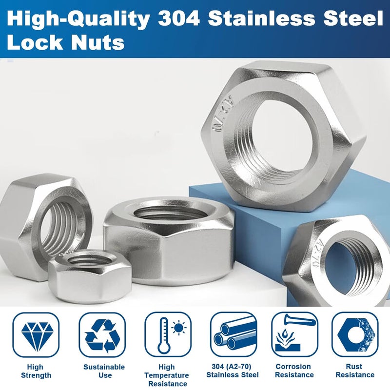 ZQZ 405 Pcs SAE Hex Nuts Assortment Kit #2-56#4-40#6-32#8-32#10-24#10-32#12-24 1/4"-20 5/16"-18 3/8"-16 7/16"-14 1/2"-13 Stainless Hex Nuts Set - Image 4